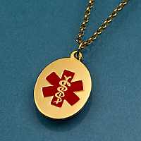 14k Gold Medical Pendant 5/8 x 7/8 inch - Red Logo