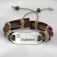 Leather and Hemp Diabetes Medical ID Bracelet