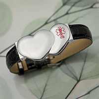 Leather and Stainless USB Heart Medical ID Alert Bracelet